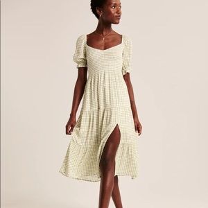 Abercrombie Short-Sleeve Smocked Midi Dress w/ leg slit